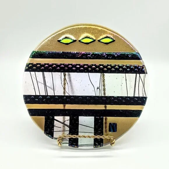 Dichroic Iridescent 8-Inch Round Glass Trivet